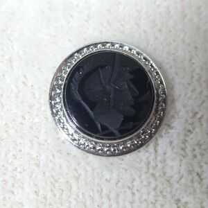 Roman Gladiator Head Tie Tack Pin - Black Onyx & Sterling Silver Vintage La Mode